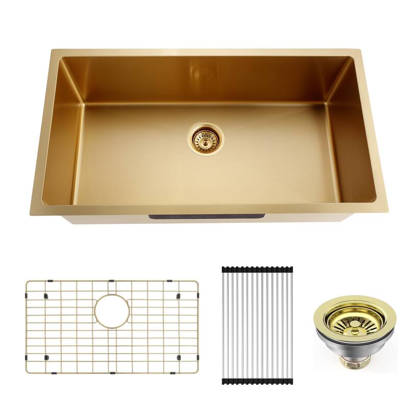 CB HOME Gold Kitchen Sink, 32" x 19'' Undermount Kitchen Sink, Dropin